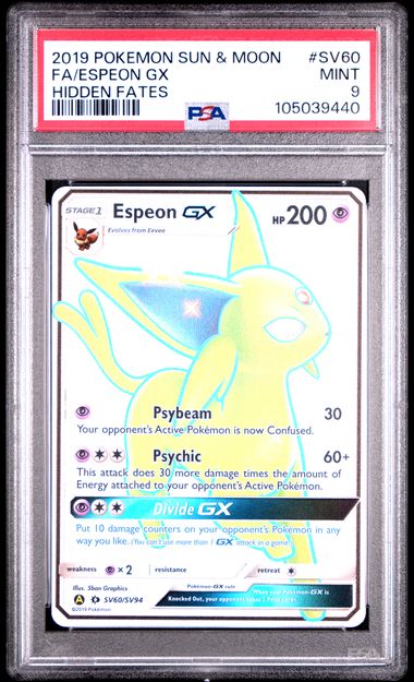 FA/ESPEON GX HIDDEN FATES 2019 POKEMON SUN & MOON HIDDEN FATES PSA 9