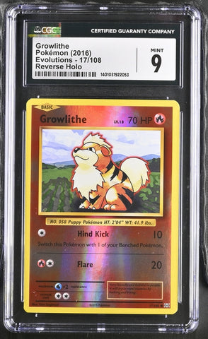 ***CGC9*** 2016 POKEMON XY EVOLUTIONS GROWLITHE REVERSE HOLO 17/108