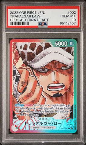 TRAFALGAR LAW ALTERNATE ART 2022 ONE PIECE JAPANESE OP01-ROMANCE DAWN PSA GEM MT 10