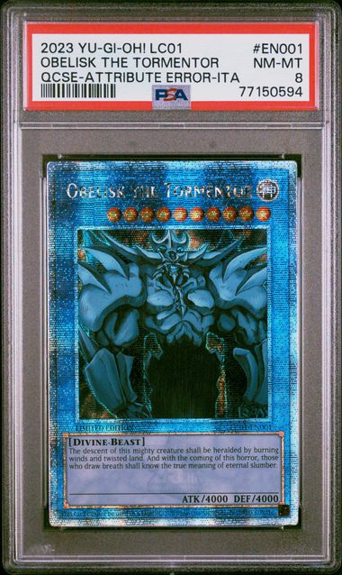 OBELISK THE TORMENTOR QCSE-ATTRIBUTE ERROR-ITA 2023 YU-GI-OH! LC01-LEGENDARY COLLECTION: 25TH ANNIVERSARY EDITION PSA NM-MT 8