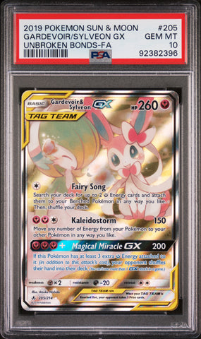 ***PSA10*** 2019 POKEMON SUN & MOON UNBROKEN BOND GARDEVOIR SYLVEON GX 205/214